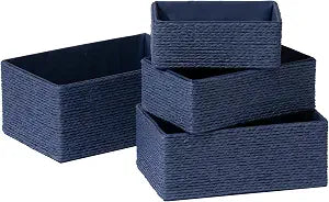 LA JOLIE MUSE Bathroom Basket Organizers, Paper Rope Storage, Blue 4 Pack