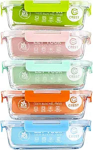 Glass Meal Prep Glass Containers with Lids, Glass Lunch Box, 5-Pack, 34 OZ