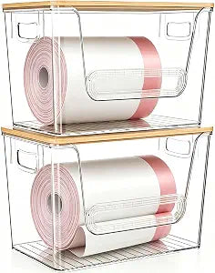 2-Pack Trash Bag Holder Dispenser with Bamboo Lid