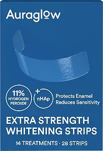 Auraglow Teeth Whitening Strips, Extra Strength Whitening Strips, 14 Whitening Treatments, 11% Hydrogen Peroxide with Nano Hydroxyapatite to Reduce Sensitivity & Protect Enamel, 28 Strips, Mint