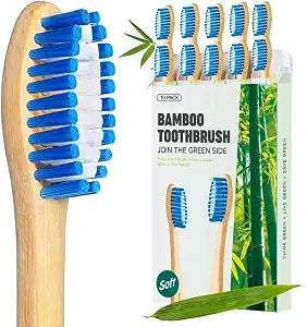 Bamboo Toothbrushes, Plant-Based Soft Bristles 10 Pack
