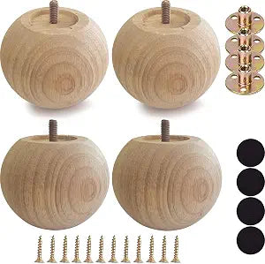 3 Inch Wooden Sofa Legs Solid Wood Sofa Furniture Replacement Legs, Cabinet Legs/Desk/Sofa/Bookcase Legs DIY, with Mounting Plate & Screws Set of 4 (3 inch Unfinished)