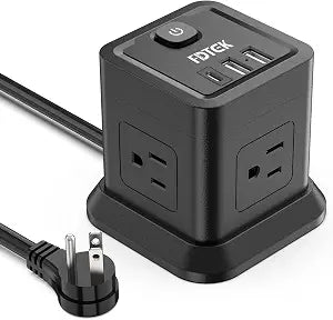 FDTEK Power Strip USB C, 4 Outlets 3 USB Ports 5 FT Extension Cord Black