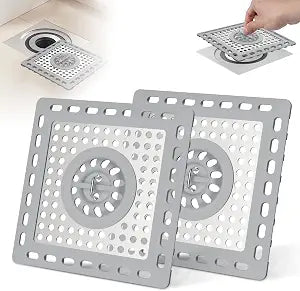 Hibbent 2 Pack Shower Drain Hair Catcher, Shower Cover for Bathroom Floor 4" Drain, Anti-Clogging Bathtub Strainer, Stainless Steel Kitchen Sink Strainer with Handle, Grey