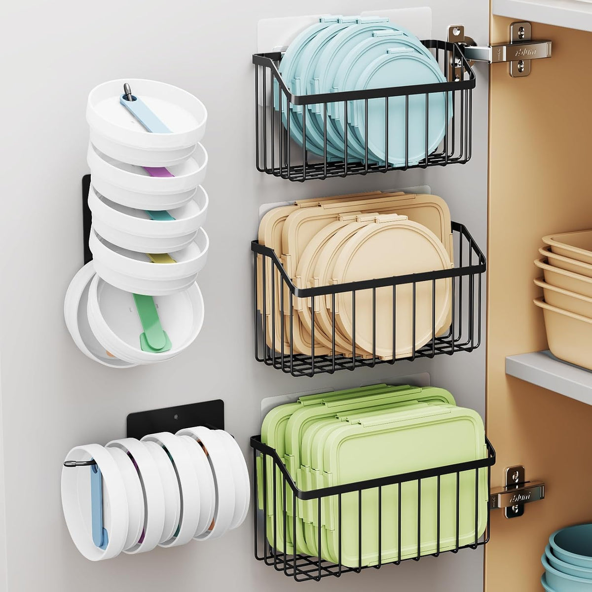 NiHome 5PC Cabinet Door Lid Organizer, Metal Basket for Tumbler Tupperware