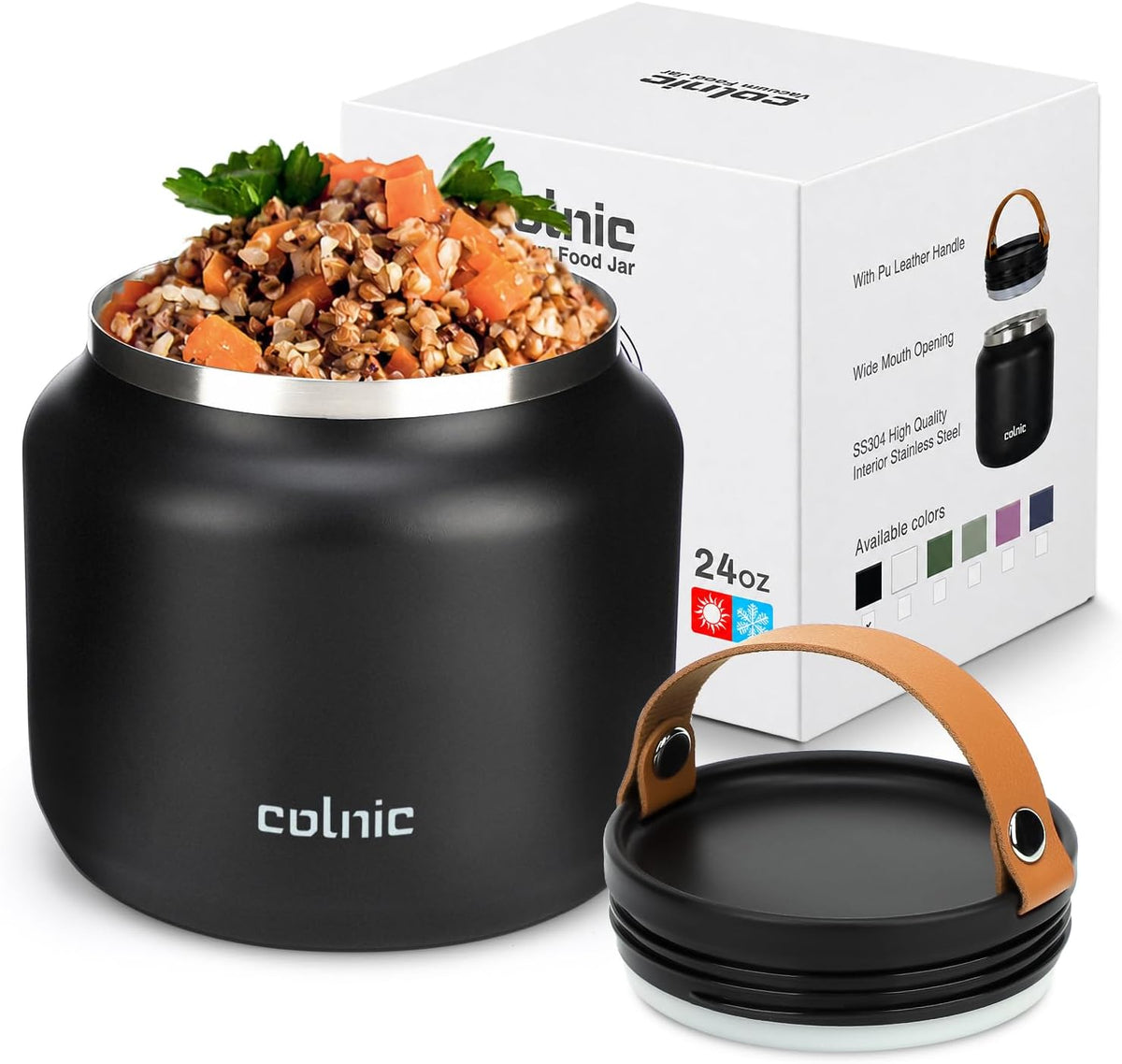 Vacuum Insulated Food Jar Wide Mouth Food Thermoä¸¨24ozä¸¨Matte Black