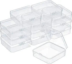 SATINIOR 12 Pack Small Clear Plastic Bead Storage Boxes, 3.3 x 3.3 x 1.2 in