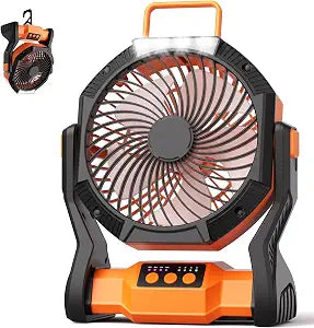 Portable Camping Fan with LED Light, 32Hrs Runtime, Hook & 270 Rotate