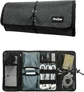 ProCase Electronic Organizer Cord Pouch, Travel Cable Charger Phone Accessories Bag Organizer Roll up Tech Carrying Case for USB Cables SD Memory Cards Earphone Flash Hard Drive Black
