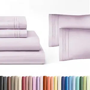 Light Lavender 4-Piece Sheet Set & Pillowcase Bedding Bundle (Queen Size) - Complete Queen Sheet Set & 2 Pillowcases w/ Deep Pockets up to 16 inches - Hotel Luxury Quality - Soft, Breathable & Cooling