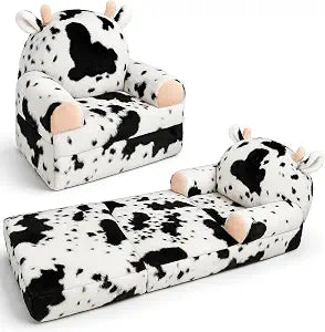 QIUODO Comfy Toddler Couch Chair, 2-in-1 Foldable Kids Sofa, Cow