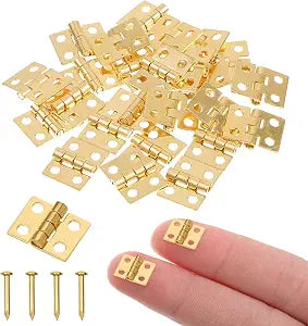 SynHHergyx 24Pcs 10 x 8mm Mini Dollhouse Hinges, 180 Degree Tiny Stainless Steel Gold Hinges for Miniature Furniture, Jewelry Box, DIY Accessories