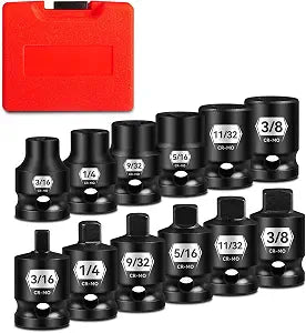 Zhax 12PCS 3/8-Inch Drive Pipe Plug Socket Set, Impact SAE (3/16-3/8inch), Chamfered 4 Point Female Square Sockets,Tapered Male Square Head Drive, Cr-Mo Steel