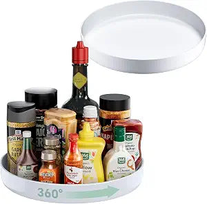 CTIME 2-Pack Lazy Susan for Refrigerator, 11.8" White Lazy Susan Spice Rack