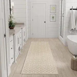 Nourison Home Washable Charm Beige Ivory 2'2" x 8' Area Rug - Easy Clean, Non Shedding, Bed Room, Living Room, Dining Room, Kitchen (8' Runner)
