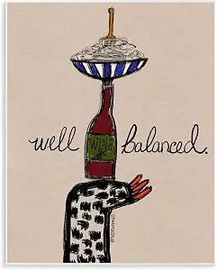 Wine and Pasta Balance Graphic, 11 x 14 Inch Mounted Print on Wall Plaque