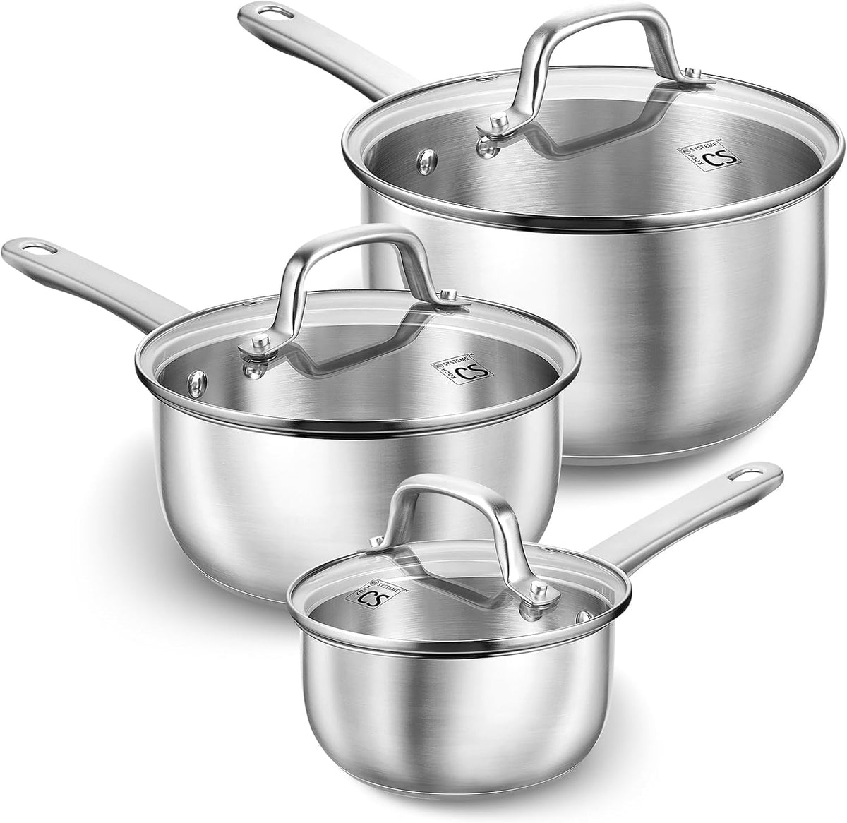 KOCH SYSTEME CS Stainless Steel Saucepan Set, 1QT & 2QT & 3QT Sauce Pan