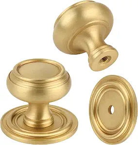 5 Pack Matt Brushed Gold Solid Brass Kitchen Cabinet Knobs, Drawer Pulls, 1.18 Inch 30mm Diameter, Modern Furniture Handles for Cupboard Wardrobe(Antique)