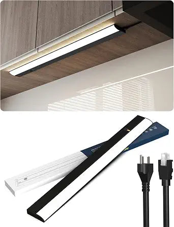 24 Inch LED Under Cabinet Light, Plug in Kitchen Lighting, 3CCT Selectable (3000K/4000K/5000K), CRI94 High Color Accuracy, Linkable, Slim Design Dimmable, Black
