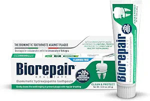 BIOREPAIR Clean & Protect - 20% Hydroxyapatite Toothpaste for Daily Use, Fluoride Free - Helps Prevents Plaque and Tartar Formation, Oral Care for Adults and Kids, 3.39 Oz, Made in Italy