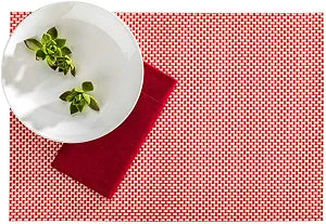 Restaurantware Amalfi 16 x 12 Inch Plastic Placemats Set Of 6 Basketweave Outdoor Placemats - Heat Tolerant No Stain Imperial Red Vinyl Table Placemats Waterproof Easy To Clean