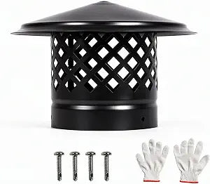 6 Inch Black Iron Cone Chimney Cap with Mesh Vent Screen
