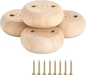 Set of 4 Unpainted Bun Feet 2 Inch Solid Wood for Furniture Unfinished Solid Hardwood Round Ottoman Couch Chair Sofa Legs with Screws