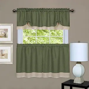 ACHIM Darcy (Green/Camel) Tier and Valance Curtain Set, 58 x 36 in