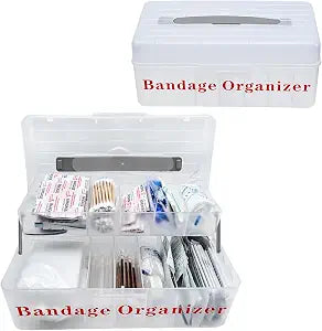Bandage Organizer,2 Tiers Bandage Storage with Lid and Handle,Large Portable Bandage Container for Home Cabinet,Office,School and Garage.