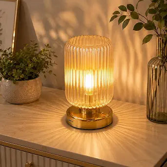 Cordless Glass Table Lamp, 3 Color Modes & Stepless Dimming, Amber