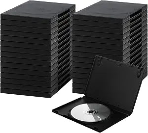 50 Pack 14mm Black DVD Cases with Clear Sleeve for Cd Storage