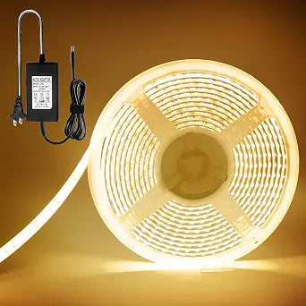 YM E-Bright Waterproof LED Strip Lights, 16.4ft Warm White 12V 5A Adapter