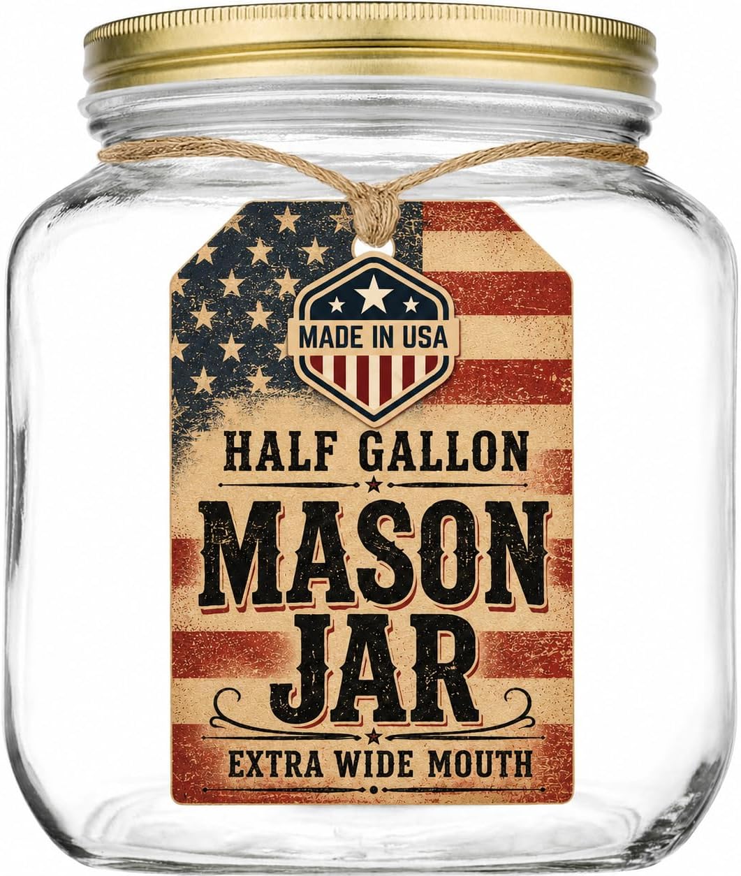 kitchentoolz Half Gallon Mason Jar Wide Mouth with Airtight Metal Lid - Safe for Fermenting, Pickling, Sourdough & Kombucha - Glass 64 oz Mason Jar - Made in USA - BPA Free