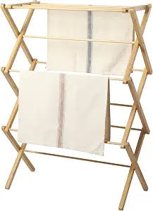 Gibson Home Riverrun Foldable Bamboo Drying Rack for Clothes, Towels, Blankets  2-Tier Collapsible Laundry Drying Rack, Space-Saving Air Dry Stand for Indoor & Outdoor Use - Pre Assembled
