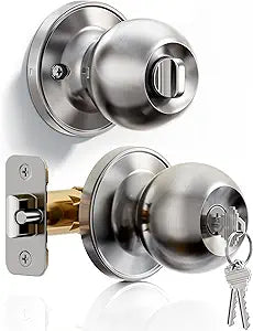 Veise Keyed Entry Door Knob with Lock for Exterior Interior, Satin Nickel