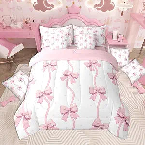 Feelyou Cute Bow Comforter Set Twin Size for Girls Bedding Set