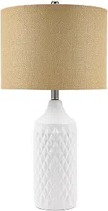 Catalina Lighting 19970-001 Modern Quilted Ceramic Table Lamp, Table Lamp for Office, Dorm, or Bedroom, Reading Light Nightstand Lamp, LED Bulb NOT Included, 26.6", White