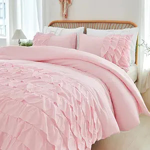 PERFEMET Pink Ruffled Comforter Set Twin Multi-Layers Ruffle Bedding for Girls Princess Bedding Set Kids Chic Room Decor (Light Pink���Twin)