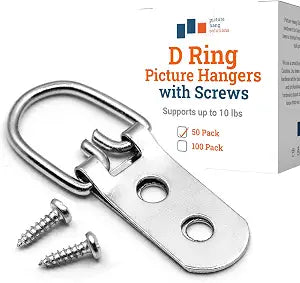 PHS 2 Hole Heavy Duty D-Ring Hangers, Holds 40 lb, 50 Pack with Screws
