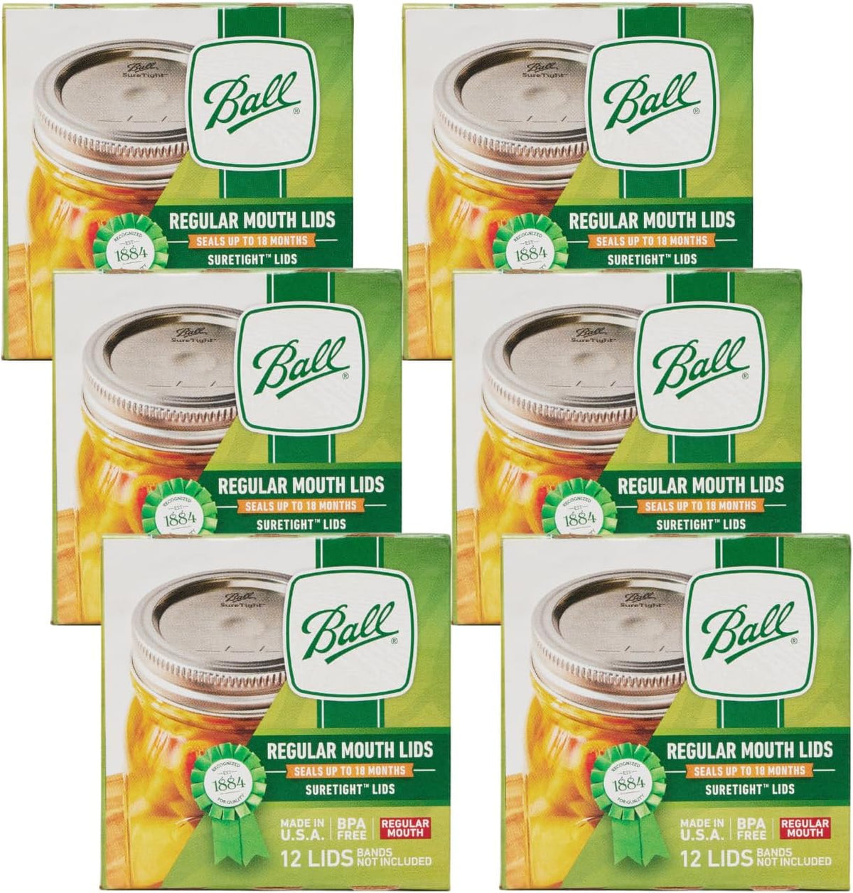 Ball Mason Jar Lids, Regular Mouth, 12 CT (Pack of 6)