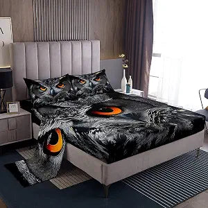 Feelyou Owl Bed Sheets Set King Size for Boys Girls Kids Women Men 3D Bird
