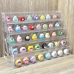 5 Tier Acrylic Display Stand Organiser with Fences, No Assembly Perfume Stand Organiser, Clear Display Shelf for Home, Office, Retail for Funko Figures Toys Cupcake Food, Cologne, Cosmetics, Storage