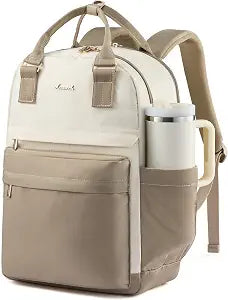 LOVEVOOK Laptop Backpack for Women with Giant Tumbler Holder Pocket, 17.3 inch Laptop Computer Bag Travel Backpack Purse, Waterproof Work Nurse Teacher Bag College School Bookbag, Khaki & Beige