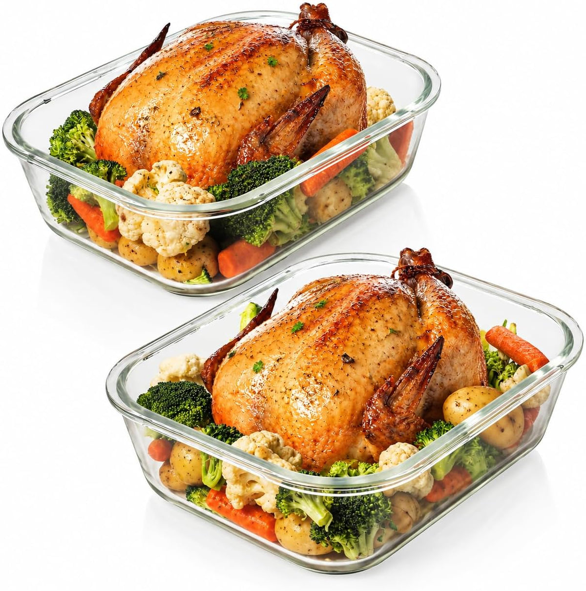 Razab 10 Cups/ 80 Oz 4 Pc (Set of 2) Glass Food Storage Containers with Airtight Locking Lids For Storing & Serving Food. BPA Free & Leak Proof - Microwave, Dishwasher, Fridge, Freezer, Oven Safe