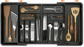 Utensil Organizer for Kitchen Drawer, Expandable Cooking Silverware Tray,Large Silverware Drawer Organizerï¼ŒPlastic Spatula Tools Storage Divider, 21.6-38", Black