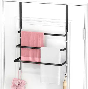 FLE Over The Door Towel Rack, Door Towel Bar, Black