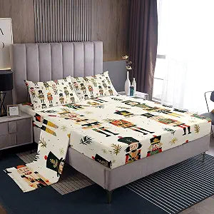Feelyou Merry Christmas Sheet Set Queen Size for Kids Nutcracker Xmas Deer