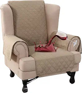 Wingback Chair Slipcover 1 Piece Waterproof Wing Chair Cover Washable Armchair Cover Stretch Furniture Protector for Living Room for Pets Kids (Khaki)