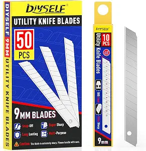 DIYSELF 50Pcs 9mm Utility Knife Replacement Blades, Snap Off Blades for 9MM Universal Box Cutters (60)