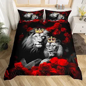 jejeloiu Wild Lion Couple Duvet Cover King Size